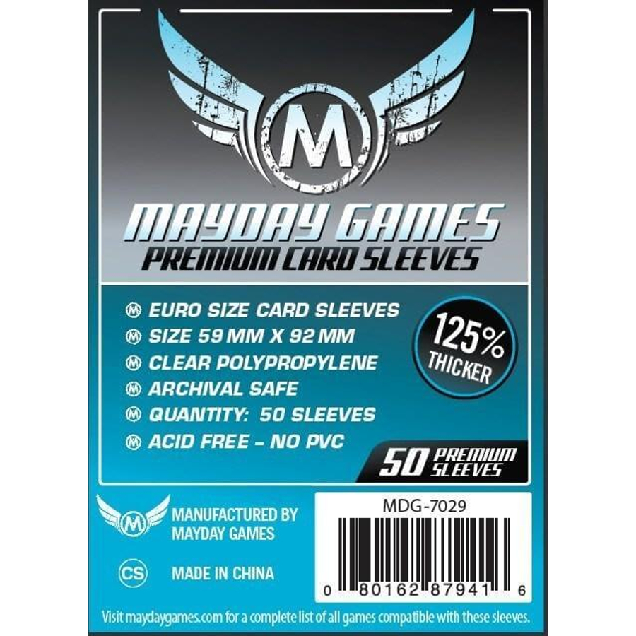 Mayday Games Premium Euro méretű kártyavédő (50 db-os csomag), 59 mm x 92 mm