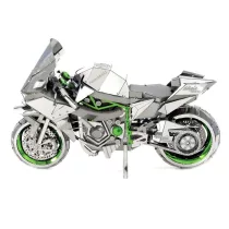   Metal Earth ICONX Kawasaki Ninja H2R (ezüst/zöld) - lézervágott acél makettező szett